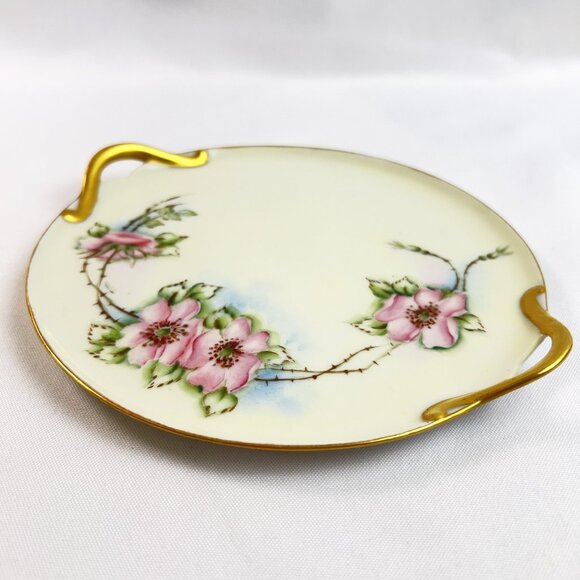 Antique P.S. Germany Hand-Painted Porcelain Plate Pink Floral Gold Trim Signed - Picture 4 of 10